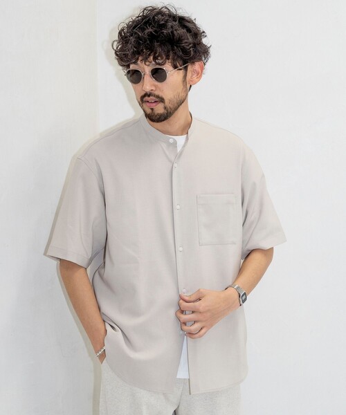 FREAK'S STORE（フリークスストア）の「Reflax/リフラクス バンドカラー ショートスリーブシャツ/リラックスフィット（シャツ/ブラウス・メンズ・オフホワイト/オリーブ/チャコールグレー/ブラック・SMALL/MEDIUM/LARGE）」の9枚目の写真