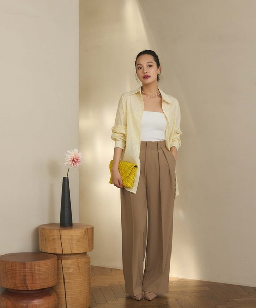 Edit Sheen（エディットシーン）の「ツータックとろみストレートパンツ（スラックス・レディース・ブラック/ホワイト/ベージュ・M）」の3枚目の写真