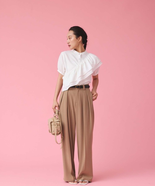 Edit Sheen（エディットシーン）の「ツータックとろみストレートパンツ（スラックス・レディース・ブラック/ホワイト/ベージュ・M）」の10枚目の写真