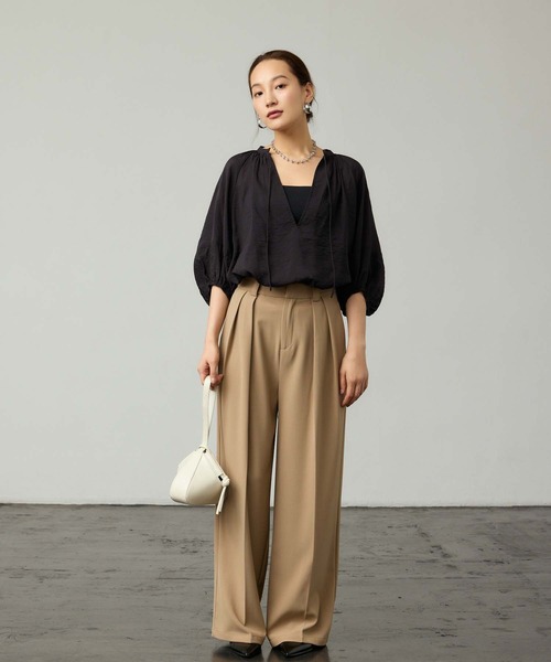 Edit Sheen（エディットシーン）の「ツータックとろみストレートパンツ（スラックス・レディース・ブラック/ホワイト/ベージュ・M）」の5枚目の写真