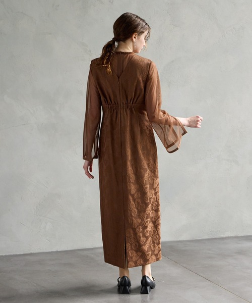 チュールブラウス付きジャカードIラインパーティードレス 20代 30代 40