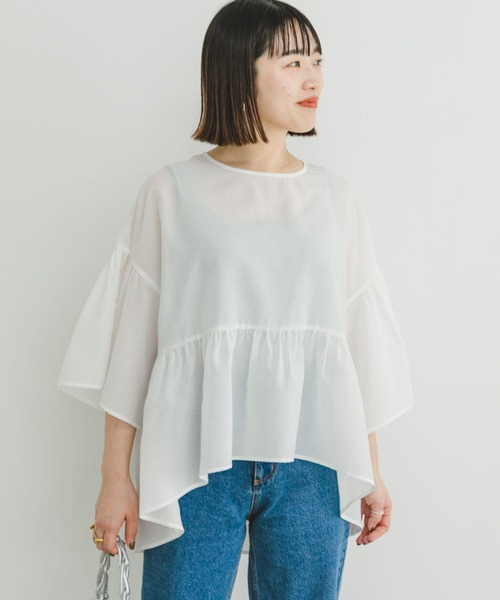 ITEMS URBANRESEARCH（アイテムズ アーバンリサーチ）の「シアーティアードブラウス（シャツ/ブラウス・レディース・ブラック/オフホワイト/ミント・FREE）」の10枚目の写真