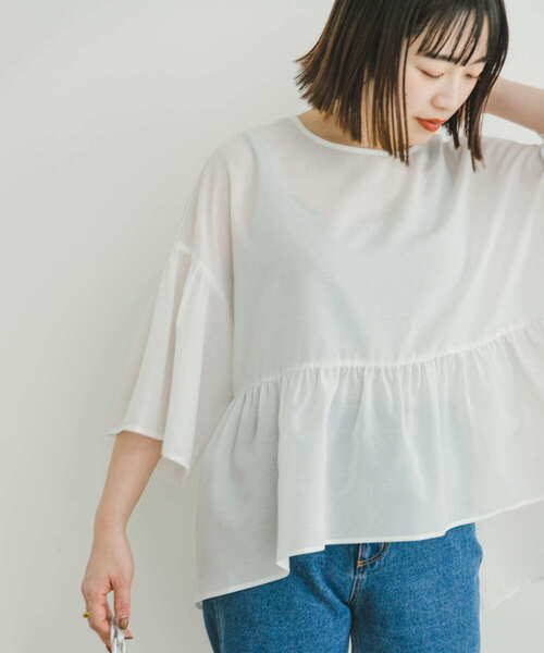 ITEMS URBANRESEARCH（アイテムズ アーバンリサーチ）の「シアーティアードブラウス（シャツ/ブラウス・レディース・ブラック/オフホワイト/ミント・FREE）」の11枚目の写真