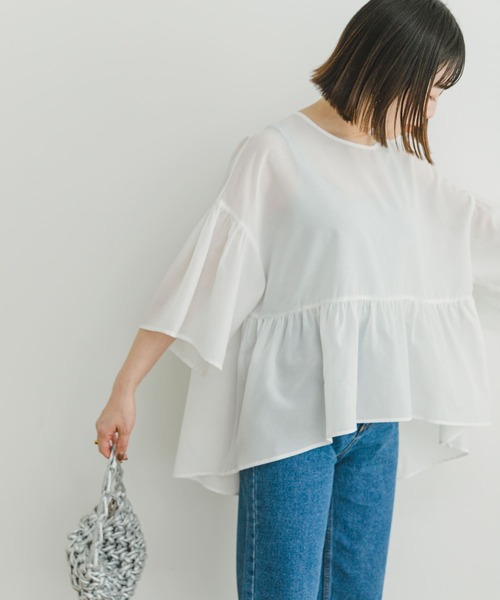 ITEMS URBANRESEARCH（アイテムズ アーバンリサーチ）の「シアーティアードブラウス（シャツ/ブラウス・レディース・ブラック/オフホワイト/ミント・FREE）」の15枚目の写真