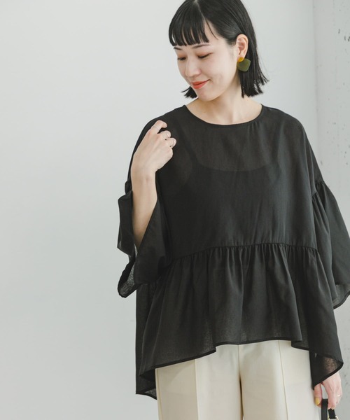 ITEMS URBANRESEARCH（アイテムズ アーバンリサーチ）の「シアーティアードブラウス（シャツ/ブラウス・レディース・ブラック/オフホワイト/ミント・FREE）」の18枚目の写真