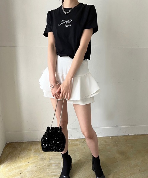 Jewelobe(ジュエローブ)の「リボンプリントルーズTシャツ(Tシャツ/カットソー・レディース・ブラック/ホワイト・FREE)」の12枚目の写真