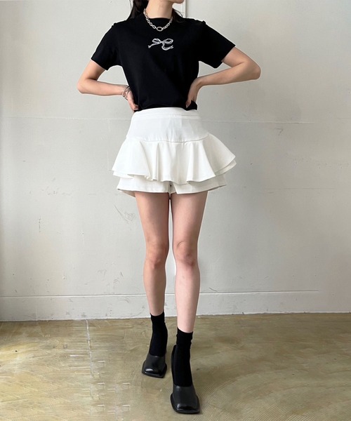 Jewelobe(ジュエローブ)の「リボンプリントルーズTシャツ(Tシャツ/カットソー・レディース・ブラック/ホワイト・FREE)」の15枚目の写真