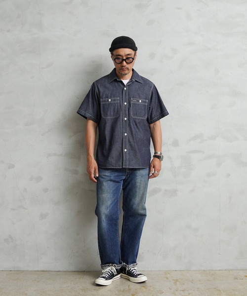 HOUSTON（ヒューストン）の「USN COTTON S/S WORK SHIRT（シャツ/ブラウス・メンズ・ブルー系その他2/ブルー系その他/インディゴブルー・XL/L/XXL/M）」の8枚目の写真