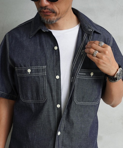 HOUSTON（ヒューストン）の「USN COTTON S/S WORK SHIRT（シャツ/ブラウス・メンズ・ブルー系その他2/ブルー系その他/インディゴブルー・XL/L/XXL/M）」の16枚目の写真