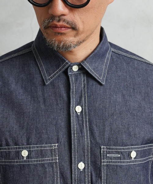 HOUSTON（ヒューストン）の「USN COTTON S/S WORK SHIRT（シャツ/ブラウス・メンズ・ブルー系その他2/ブルー系その他/インディゴブルー・XL/L/XXL/M）」の17枚目の写真
