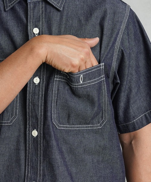 HOUSTON（ヒューストン）の「USN COTTON S/S WORK SHIRT（シャツ/ブラウス・メンズ・ブルー系その他2/ブルー系その他/インディゴブルー・XL/L/XXL/M）」の18枚目の写真