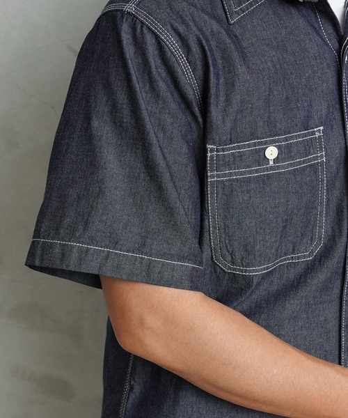 HOUSTON（ヒューストン）の「USN COTTON S/S WORK SHIRT（シャツ/ブラウス・メンズ・ブルー系その他2/ブルー系その他/インディゴブルー・XL/L/XXL/M）」の19枚目の写真