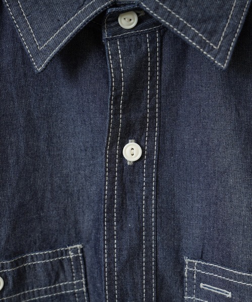 HOUSTON（ヒューストン）の「USN COTTON S/S WORK SHIRT（シャツ/ブラウス・メンズ・ブルー系その他2/ブルー系その他/インディゴブルー・XL/L/XXL/M）」の12枚目の写真