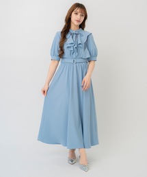 ストライプシアーラッフルワンピース