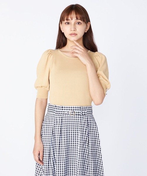 LAISSE PASSE（レッセパッセ）の「ボリュームスリーブ五分袖プルオーバー（ニット/セーター・レディース・ライトブルー/ブラック/イエロー/アイボリー/スモークピンク・MEDIUM）」の13枚目の写真