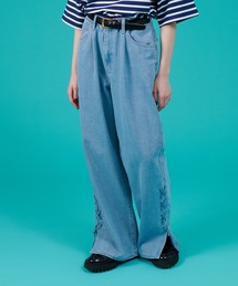 BACK POCKET EMBROIDERY SHIRRING DENIM PANTS / バッグポケット刺繍シャーリングデニムパンツ