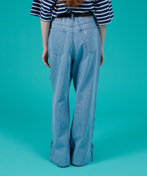 セール】BACK POCKET EMBROIDERY SHIRRING DENIM PANTS / バッグ
