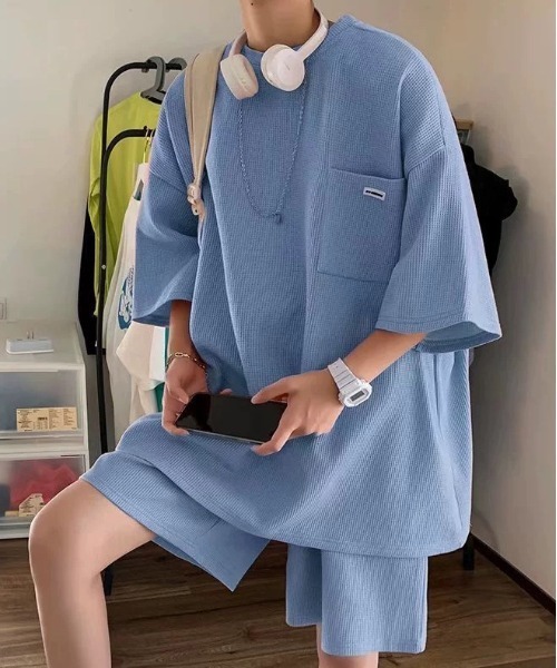 .KOM(ドットコム)の「『.KOM/ドットケーオーエム』オーバーサイズ サマーセットアップ【Y】【CN】(その他トップス・メンズ・グレー/ブラック/ブルー・FREE)」の3枚目の写真