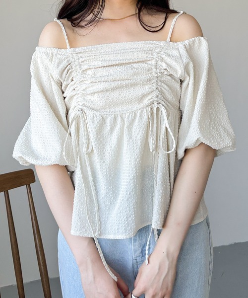 Heather（ヘザー）の「フロントギャザーオフショルブラウス 127282