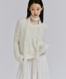 FEKETE | SLIM MUFFLER & V-NECK SHAGGY KNIT / スリムマフラー付きVネックシャギーニット(ニット/セーター)