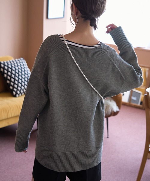ROPE' PICNIC（ロペピクニック）の「【WEB限定】ミドルゲージVネックニットプルオーバー/帯電防止・洗濯機OK（ニット/セーター・レディース・チャコールグレー/ベージュ/ピンク・38）」の9枚目の写真