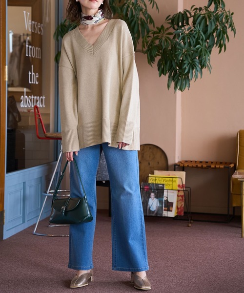 ROPE' PICNIC（ロペピクニック）の「【WEB限定】ミドルゲージVネックニットプルオーバー/帯電防止・洗濯機OK（ニット/セーター・レディース・チャコールグレー/ベージュ/ピンク・38）」の10枚目の写真