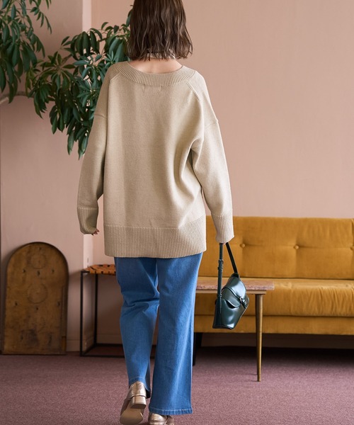 ROPE' PICNIC（ロペピクニック）の「【WEB限定】ミドルゲージVネックニットプルオーバー/帯電防止・洗濯機OK（ニット/セーター・レディース・チャコールグレー/ベージュ/ピンク・38）」の12枚目の写真