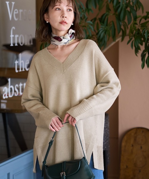 ROPE' PICNIC（ロペピクニック）の「【WEB限定】ミドルゲージVネックニットプルオーバー/帯電防止・洗濯機OK（ニット/セーター・レディース・チャコールグレー/ベージュ/ピンク・38）」の13枚目の写真