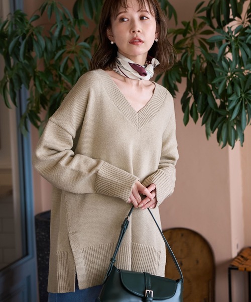 ROPE' PICNIC（ロペピクニック）の「【WEB限定】ミドルゲージVネックニットプルオーバー/帯電防止・洗濯機OK（ニット/セーター・レディース・チャコールグレー/ベージュ/ピンク・38）」の14枚目の写真