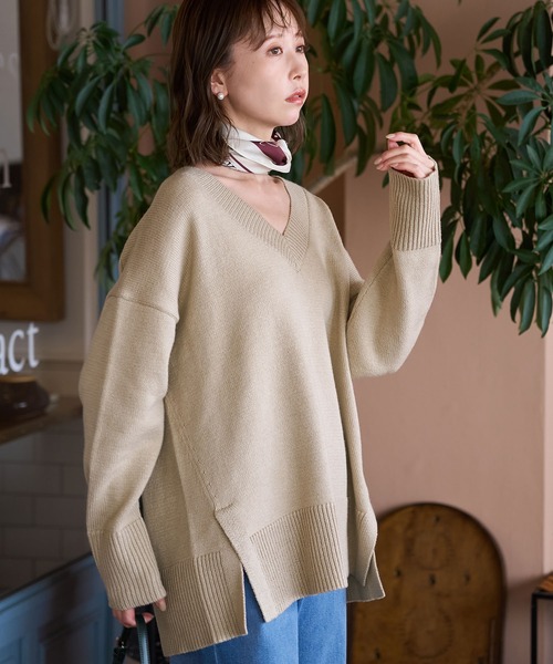 ROPE' PICNIC（ロペピクニック）の「【WEB限定】ミドルゲージVネックニットプルオーバー/帯電防止・洗濯機OK（ニット/セーター・レディース・チャコールグレー/ベージュ/ピンク・38）」の15枚目の写真