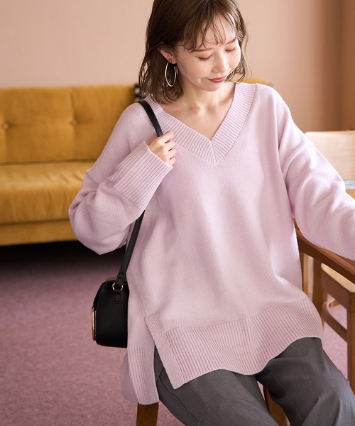 ROPE' PICNIC（ロペピクニック）の「【WEB限定】ミドルゲージVネックニットプルオーバー/帯電防止・洗濯機OK（ニット/セーター・レディース・チャコールグレー/ベージュ/ピンク・38）」の22枚目の写真
