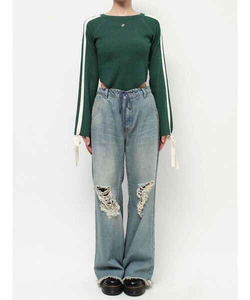 jouetie(ジュエティ)の「リボンラインニットボディスーツ(ニット/セーター・レディース・グリーン/オフホワイト/ブラック・MEDIUM)」の10枚目の写真