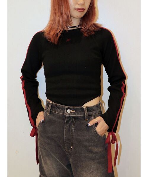 jouetie(ジュエティ)の「リボンラインニットボディスーツ(ニット/セーター・レディース・グリーン/オフホワイト/ブラック・MEDIUM)」の2枚目の写真