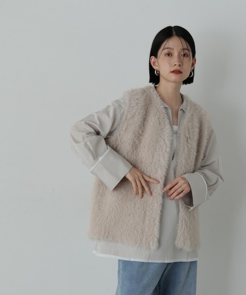 N.（N. Natural Beauty Basic）（エヌエヌナチュラルビューティーベーシック）の「◆フェザーヤーンベスト（ベスト・レディース・ブラウン/グレイッシュベージュ・MEDIUM）」の10枚目の写真