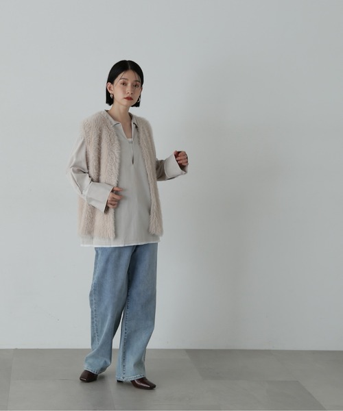 N.（N. Natural Beauty Basic）（エヌエヌナチュラルビューティーベーシック）の「◆フェザーヤーンベスト（ベスト・レディース・ブラウン/グレイッシュベージュ・MEDIUM）」の12枚目の写真