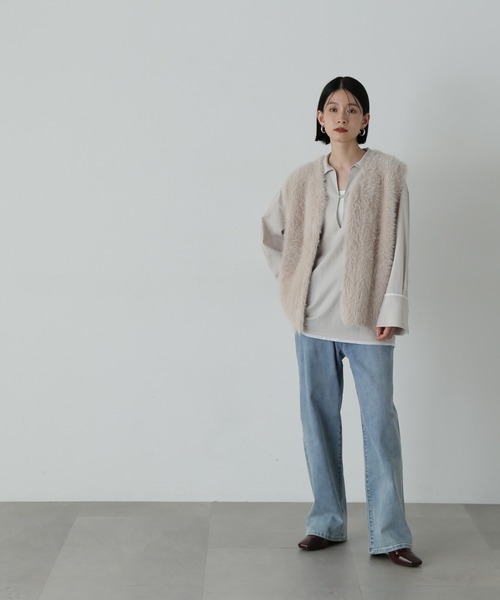 N.（N. Natural Beauty Basic）（エヌエヌナチュラルビューティーベーシック）の「◆フェザーヤーンベスト（ベスト・レディース・ブラウン/グレイッシュベージュ・MEDIUM）」の13枚目の写真