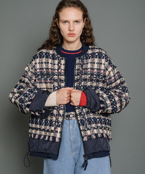 AULA AILA（アウラアイラ）の「ツイードブルゾン（ブルゾン・レディース・ブラック/ネイビー/オフホワイト・0）」の3枚目の写真