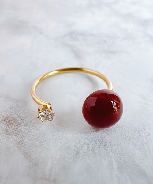 tone(トーン)の「【SPICY COLORS】天然石のハーフリング(リング・レディース・ブルー/ターコイズブルー/レッド/グリーン/ホワイト・FREE)」の1枚目の写真