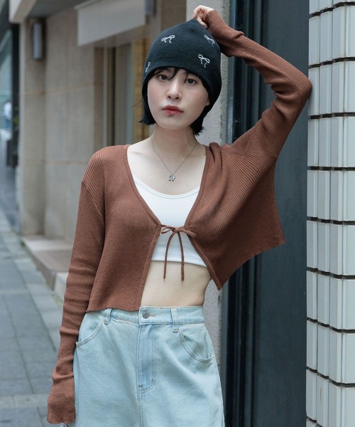 3.3 Field Trip （3.3フィールドトリップ）の「3.3 Field Trip／ソデフレアリボンカーディガン（カーディガン/ボレロ・レディース・ブラック/ブラウン/ネイビー・FREE）」の2枚目の写真