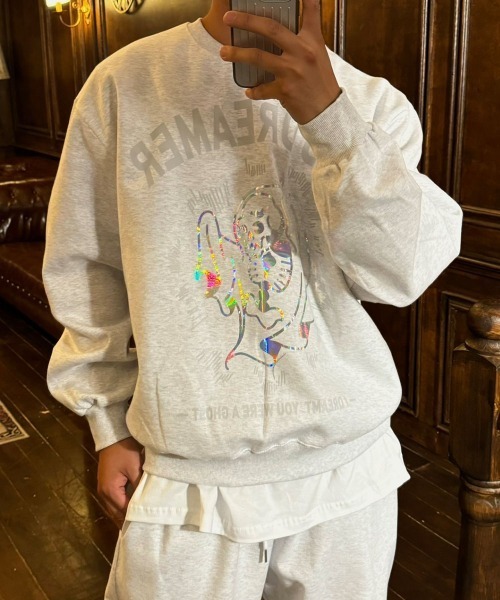 トレーナー スウェット 「BY ATTENTION」 ドクロプリント スウェット トレーナー / ユニセックス メンズ レディース ATTENTION（アテンション）の「ATTENTIONワッペン裏起毛スウェット