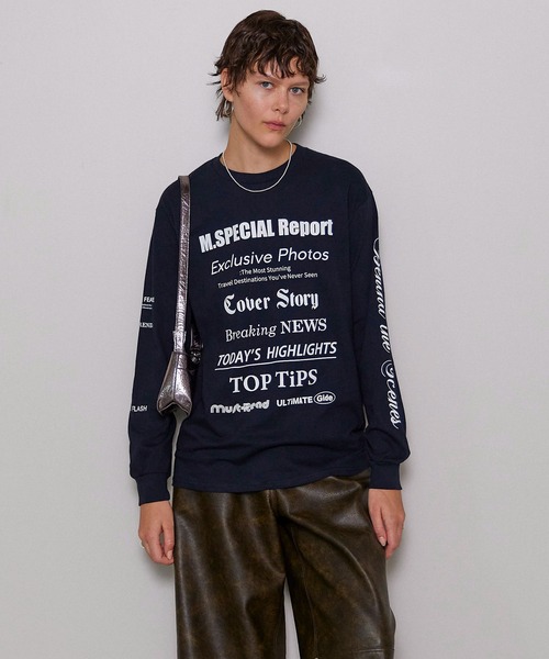格安saleスタート ボ MAGAZINE HEADING HEADINGロング T-shirt/MAGAZINE Sleeve Long トップス