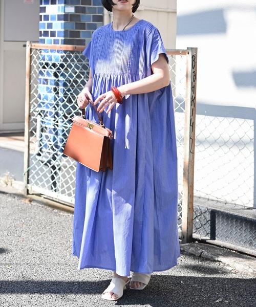 国内配送 セザンヌ オーガニック綿 ストライプ デニムワンピース アムスゴ刺繍デニムガウンワンピース(大きいサイズ