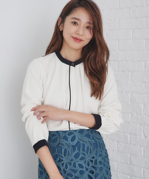 index（インデックス）の「◆バイカラーデザイントップス【洗濯機洗い可】（Tシャツ/カットソー・レディース・ブラック系4/ベージュ系その他7/ホワイト系7・40/38/36/42）」の2枚目の写真