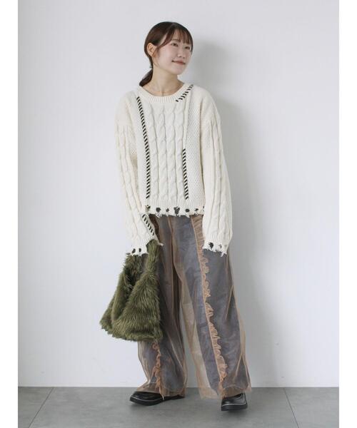 ehka sopo（エヘカソポ）の「チュールカバーパンツ（その他パンツ・レディース・ブラック/モカ/キナリ・F）」の12枚目の写真