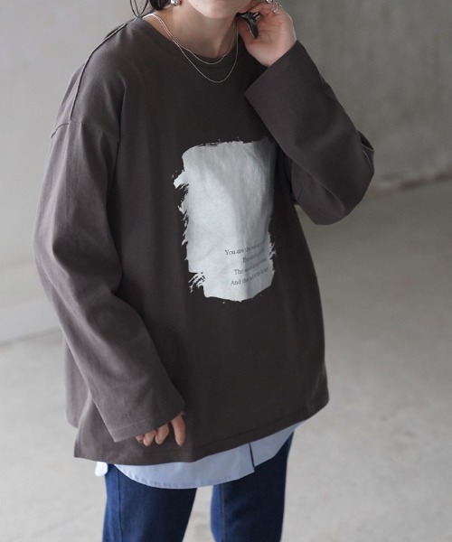 HUG.U(ハグユー)の「シャイニーフロントプリントロンT(Tシャツ/カットソー・レディース・ホワイト/ブラック/ライトベージュ/ダークグレー・FREE)」の16枚目の写真