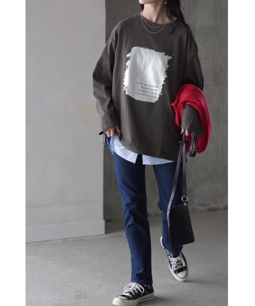 HUG.U(ハグユー)の「シャイニーフロントプリントロンT(Tシャツ/カットソー・レディース・ホワイト/ブラック/ライトベージュ/ダークグレー・FREE)」の17枚目の写真