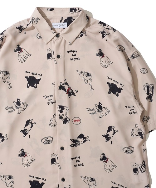 ADPOSION（アドポーション）の「接触冷感 イージーケア アニマル柄 ルーズシルエット半袖シャツ（シャツ/ブラウス・メンズ・ホワイト系1/ホワイト系2/ブルーグレー/ホワイト系3/ブラック系2/ブラック系4/ブルー/ホワイト系4/ブラック系1/ブラック系3/グリーン/ベージュ・MEDIUM/LARGE/X-LARGE）」の11枚目の写真