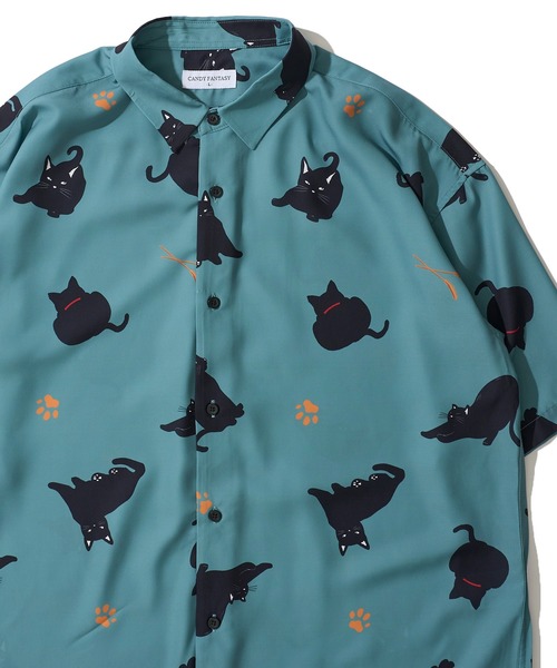 ADPOSION（アドポーション）の「接触冷感 イージーケア アニマル柄 ルーズシルエット半袖シャツ（シャツ/ブラウス・メンズ・ホワイト系1/ホワイト系2/ブルーグレー/ホワイト系3/ブラック系2/ブラック系4/ブルー/ホワイト系4/ブラック系1/ブラック系3/グリーン/ベージュ・MEDIUM/LARGE/X-LARGE）」の12枚目の写真