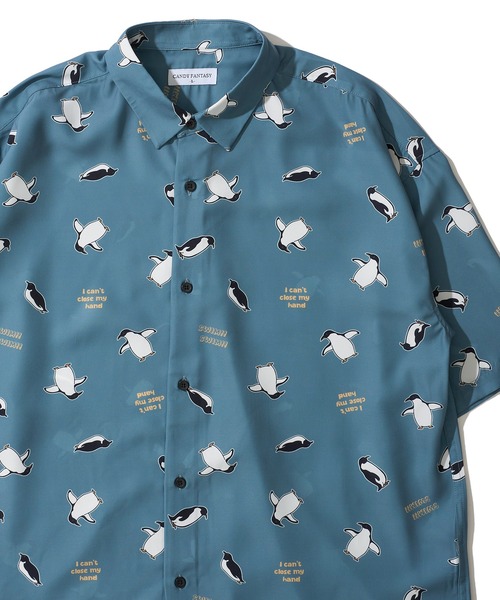 ADPOSION（アドポーション）の「接触冷感 イージーケア アニマル柄 ルーズシルエット半袖シャツ（シャツ/ブラウス・メンズ・ホワイト系1/ホワイト系2/ブルーグレー/ホワイト系3/ブラック系2/ブラック系4/ブルー/ホワイト系4/ブラック系1/ブラック系3/グリーン/ベージュ・MEDIUM/LARGE/X-LARGE）」の10枚目の写真