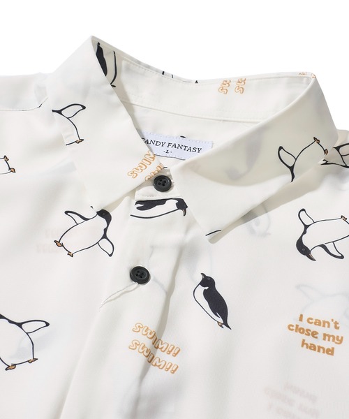 ADPOSION（アドポーション）の「接触冷感 イージーケア アニマル柄 ルーズシルエット半袖シャツ（シャツ/ブラウス・メンズ・ホワイト系1/ホワイト系2/ブルーグレー/ホワイト系3/ブラック系2/ブラック系4/ブルー/ホワイト系4/ブラック系1/ブラック系3/グリーン/ベージュ・MEDIUM/LARGE/X-LARGE）」の17枚目の写真